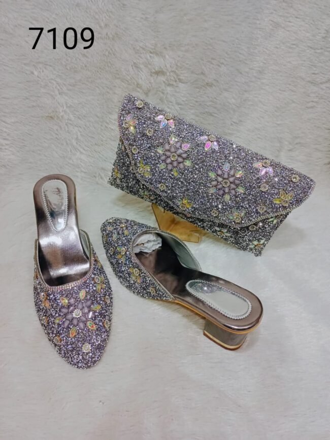 Beautiful Rembow Beaded Handbag Pearl Shoe Combo Pack For Women