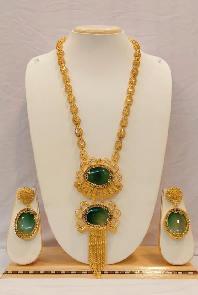 African Designer Green Crystal Party Wear Long Necklace