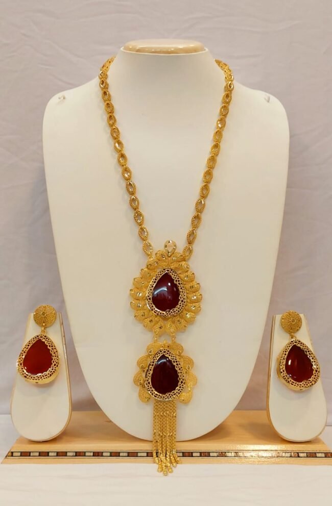 African Designer Red Crystal Party Wear Long Necklace For Women