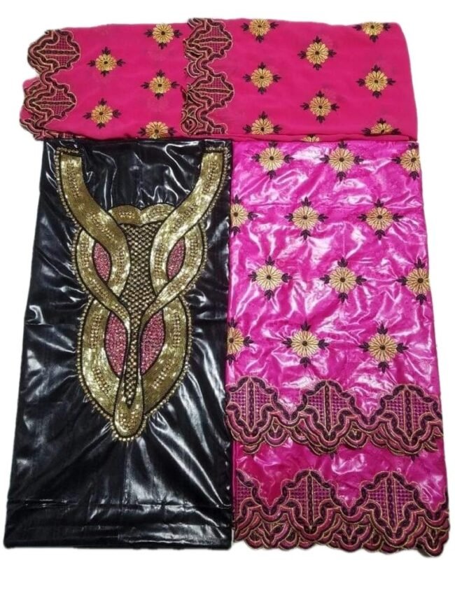 Black & Fuchsia Color Bazin For African Women D.N- 2225