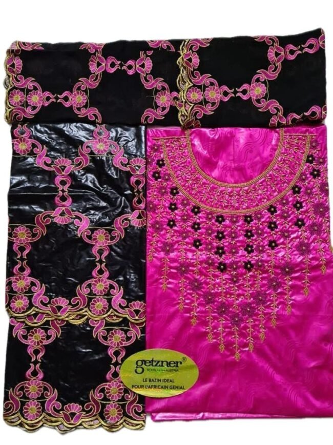 Fuchsia & Black Color Bazin For African Women D.N- 2230