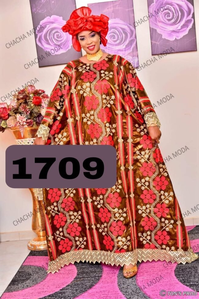 Attire Trendy Super Magnum Gold Embroidery with Stone Bazin Dress Material For Women