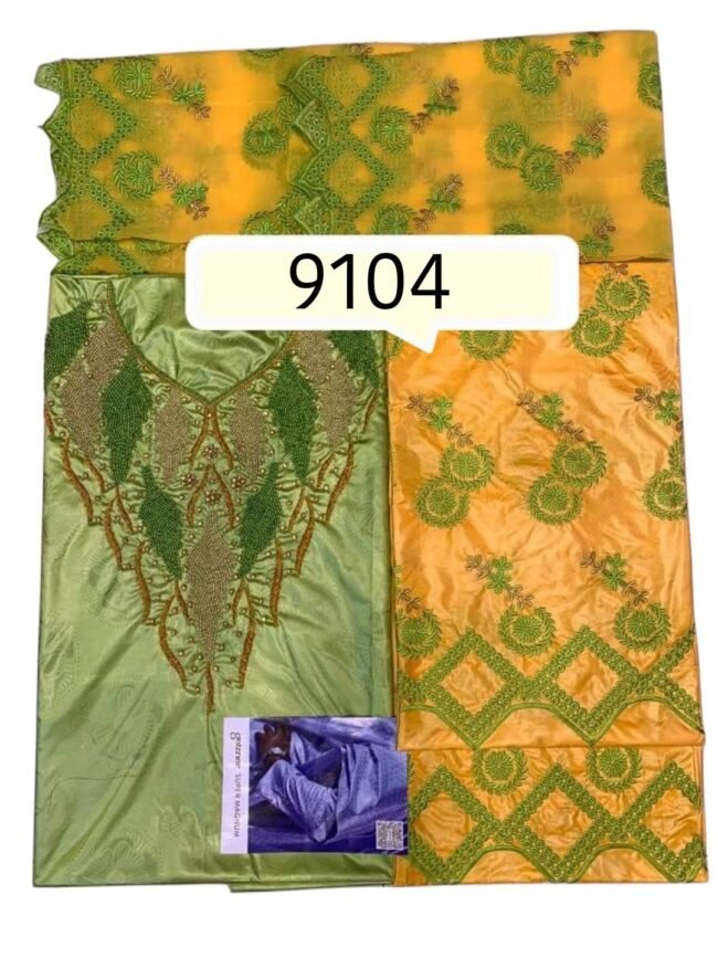 Parrot Green & Yellow Color Bazin For African Women D.N- 9104