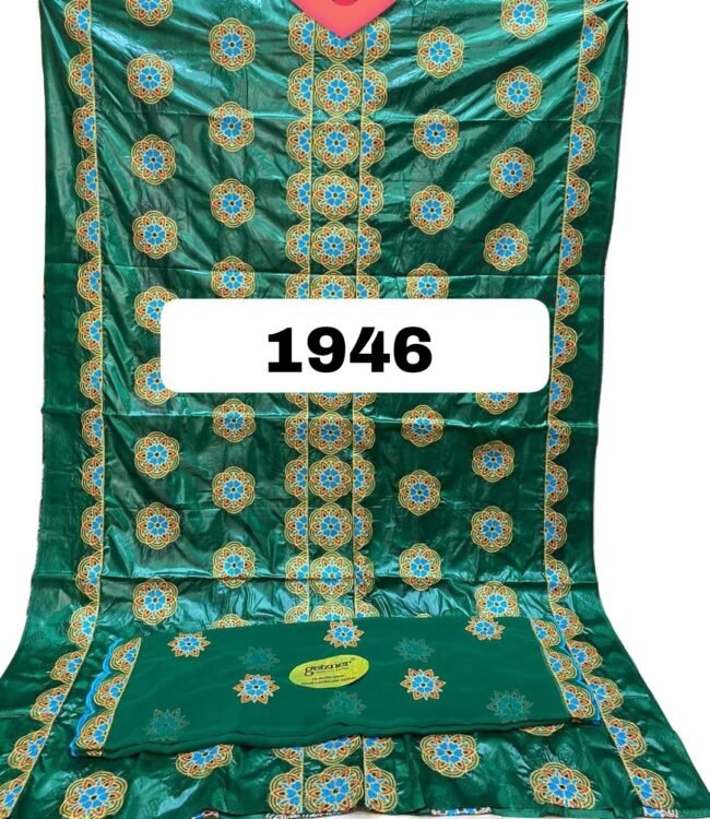 Beautiful Green Color Embroidery Bazin For African Women D.N- 1946