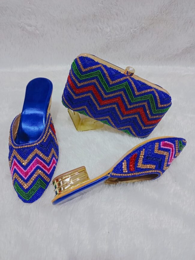 New Trendy Multi Color Beaded Party Wear Bag & Shoe for Women