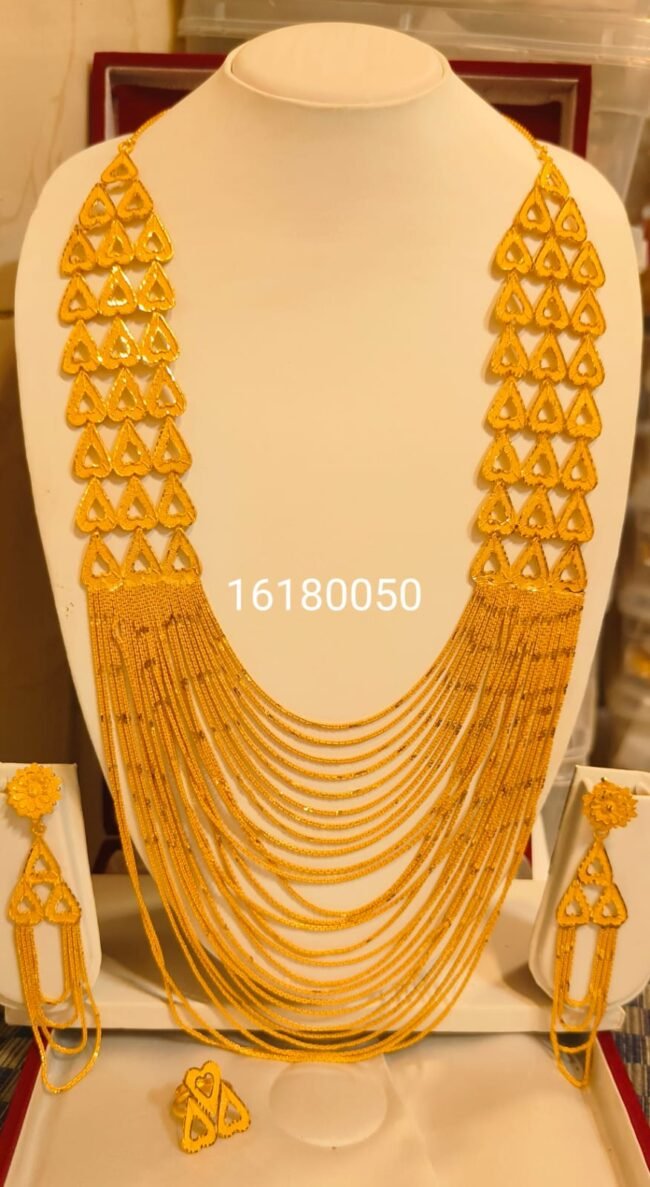 African Party Wear Designer 2 Gram Gold Long Necklace Set For Women