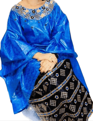 Royal Blue & Black Color Bazin For African Women D.N- 2243