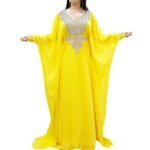 New Yellow Islamic Modern Elegant Dubai Moroccan Caftan Arabic Party Wear Beach Kaftan Farasha Maxi Floor Length Dresses