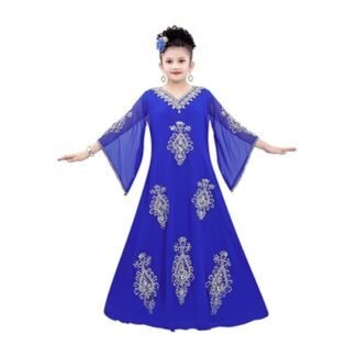 Stylish Blue Dress Evening Wedding Kids Abaya
