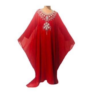 Dubai Kaftan Abaya With Silver Beaded Hand Work African Chiffon Kaftan For Kids