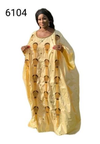 Beautiful Gold Bazin Single Color Party Wear Dress(Front Design)