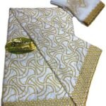 New Latest White African Bazin With Gold Work.