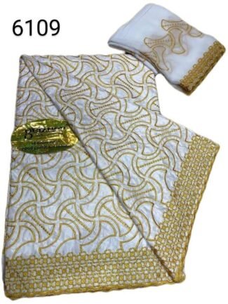 New Latest White African Bazin With Gold Work.