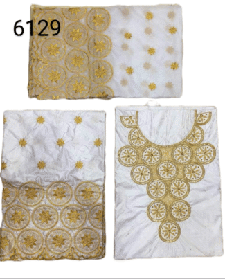 Beautifull White Bazin with Gold Handwork