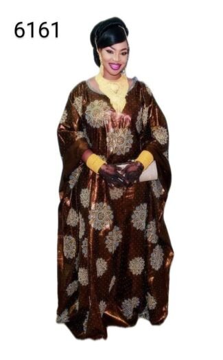 New African Brown Party Wear Bazin For Women.