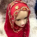 Beautiful African Designer Red Color & Gold Beaded Head Scarf for Women