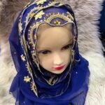 Beautiful African Designer Blue Color & Gold Beaded Head Scarf for Women