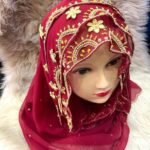 Beautiful African Designer Red Color & Gold Beaded Head Scarf for Women