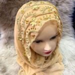 Beautiful African Designer Golden Color & Gold Beaded Head Scarf for Women