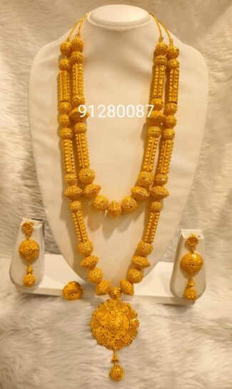 African 2 Gram Gold Long Jewellery Necklace with Earring Set