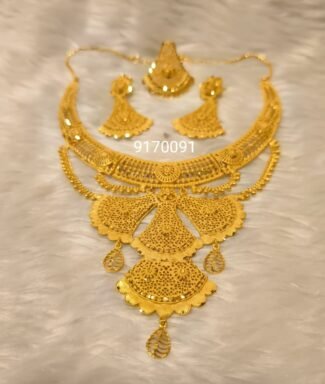 African Party Wear Designer 2 Gram Gold Long Necklace Set For Women