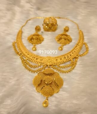 African Party Wear Designer 2 Gram Gold Plated Necklace Set For Women