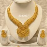 African Party Wear Designer 2 Gram Gold Long Necklace Set For Women