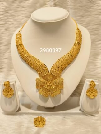African Party Wear Designer 2 Gram Gold Long Necklace Set For Women