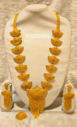 African Party Wear Designer 2 Gram Gold Long Necklace Set For Women