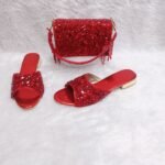 New Trendy Red Color Beaded Party Wear Bag & Shoe for Women