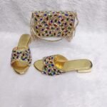 New Trendy Gold MultiColor Beaded Party Wear Bag & Shoe for Women