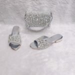 New Trendy Silver Color Beaded Party Wear Bag & Shoe for Women