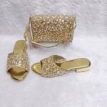 New Trendy Gold Color Beaded Party Wear Bag & Shoe for Women