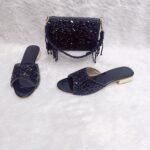New Trendy Black Color Beaded Party Wear Bag & Shoe for Women