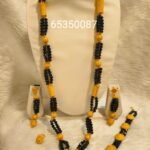New African Designer 2% Gold Plated Black Beaded Long Necklace Set for Women