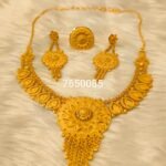 African Stylish Party Wear 2% Gold Platted Necklace & Earrings Set For Women