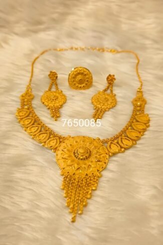 African Stylish Party Wear 2% Gold Platted Necklace & Earrings Set For Women