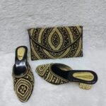 New Trendy Gold Color Beaded Party Wear Bag & Shoe for Women