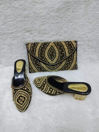 New Trendy Gold Color Beaded Party Wear Bag & Shoe for Women