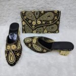 New Trendy Gold Color Beaded Party Wear Bag & Shoe for Women