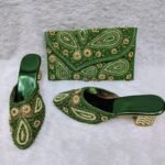 New Trendy Green Color Beaded Party Wear Bag & Shoe for Women