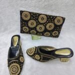 New Trendy Gold Color Beaded Party Wear Bag & Shoe for Women