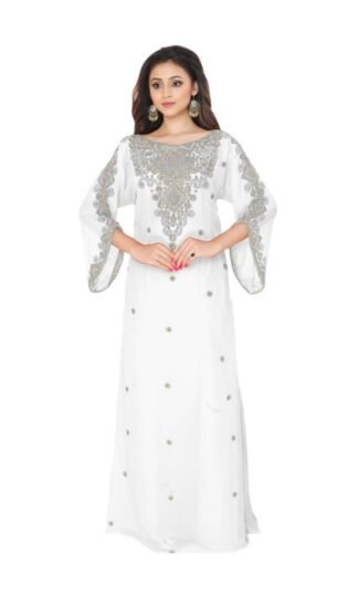 African Designer White Zari Work Stylish Abaya for African Women