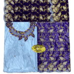 Sky Blue & Purple Party Wear Bazin For African Women