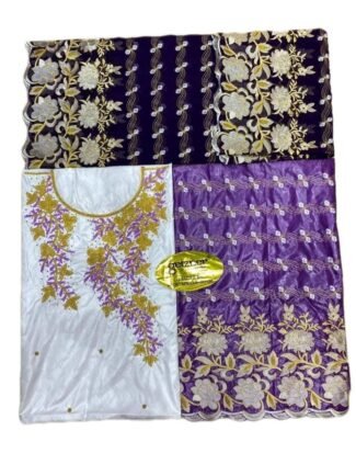 White and Purple Party Wear Bazin For African Women