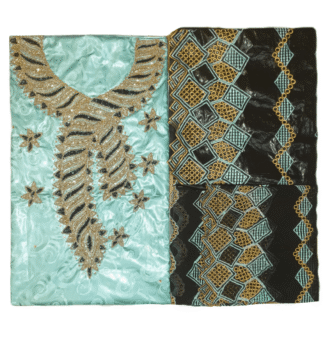 Light Blue and Black Wedding Party Wear Bazin For African Women