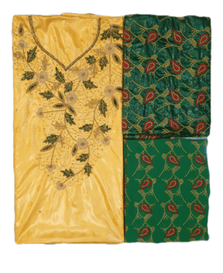 Yellow and Green Wedding Party Wear Dress Bazin For African Women