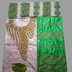 Pink and Parrot Green Party Wear Dress Bazin For African Women