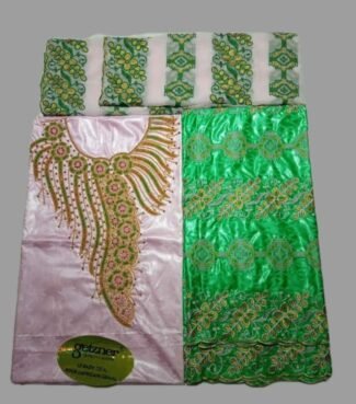 Pink and Parrot Green Party Wear Dress Bazin For African Women