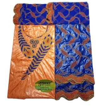 Orange and Royal Blue Party Wear Dress Bazin For African Women